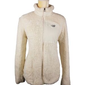 New Balance Cream Sherpa Full Zip Jacket, Large